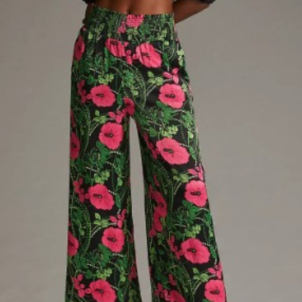 The Saria Smocked Wide-Leg Pants by Maeve Anthropologie | M | Pink Floral